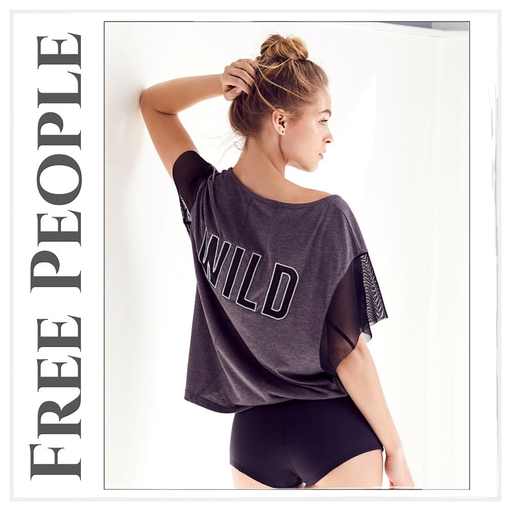 Free People Gray Movement Wild Mesh Graphic Tee